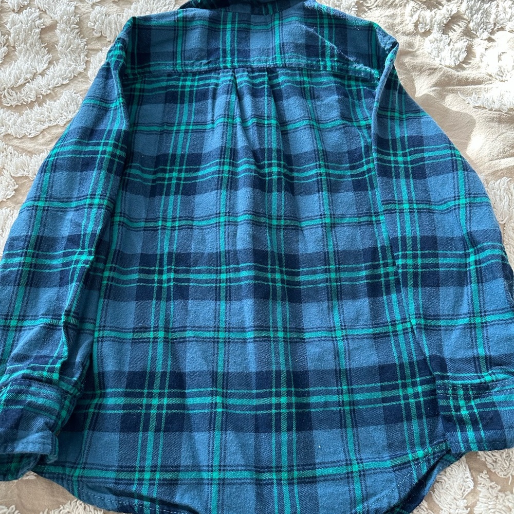 Cat & Jack Boys plaid blue and green long sleeve button down shirt XS (4-5) - Picture 2 of 4